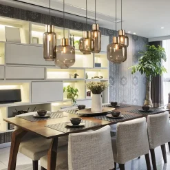 Hanglamp Lett 6L zwart/brons+glas smoke