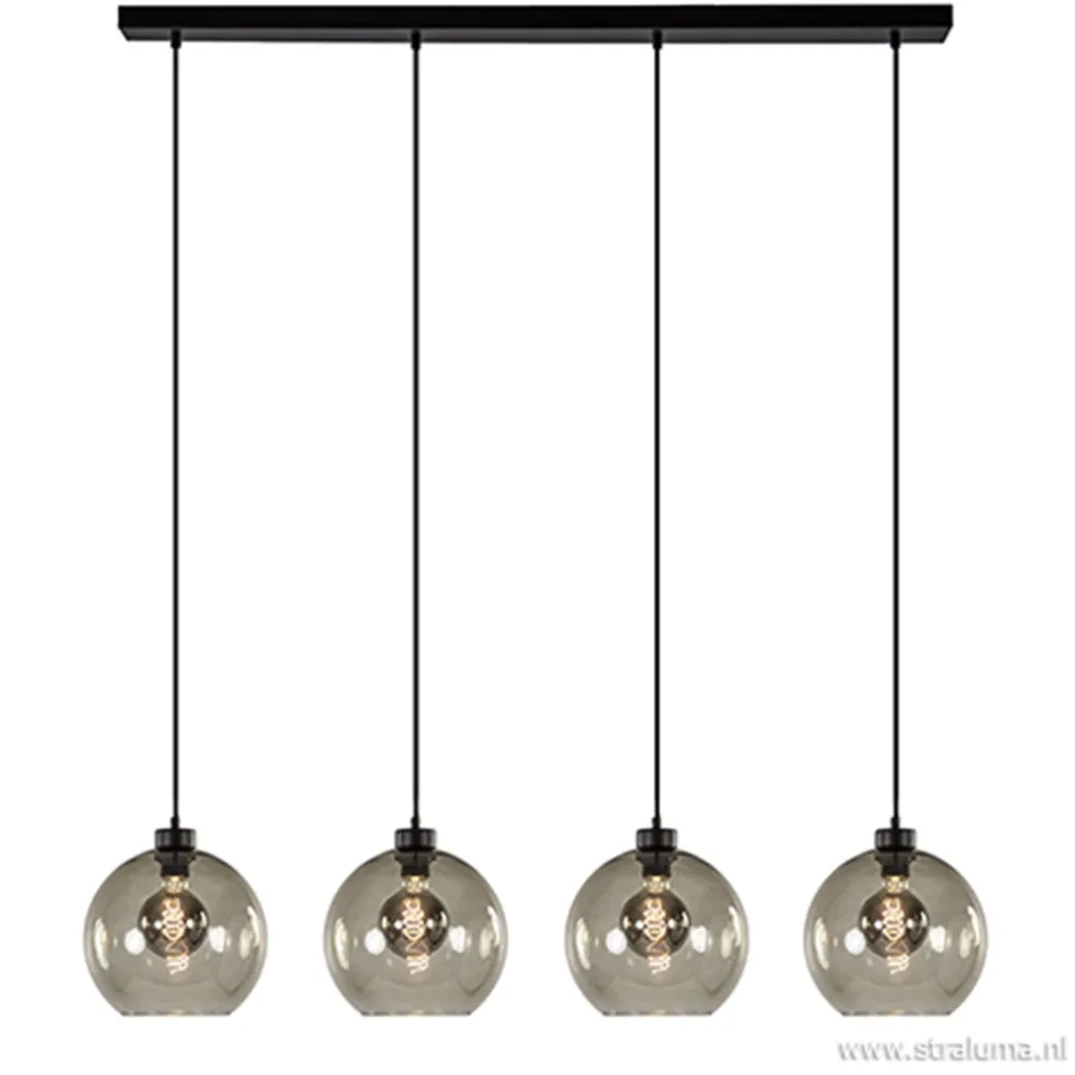 Hanglamp 4-lichts balk zwart + smoke glas 25cm