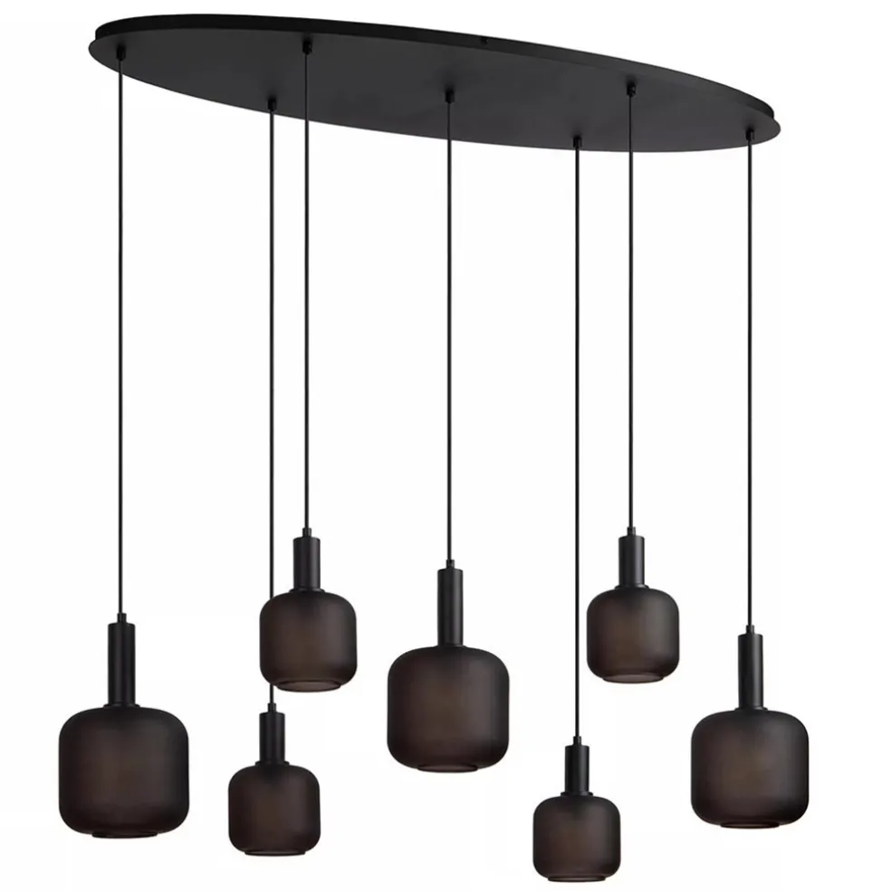 Hanglamp 7-lichts ovaal met mat zwart glas
