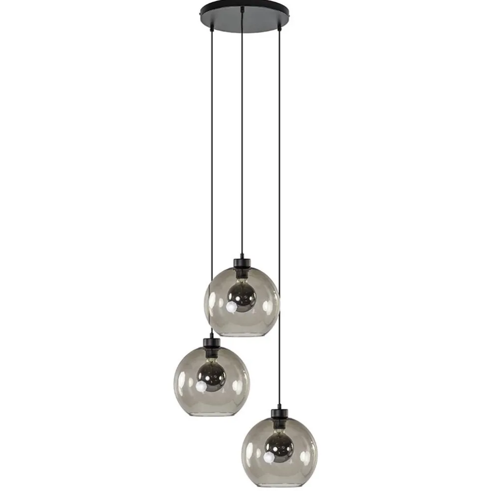 Hanglamp 3-lichts rond glas smoke 25 cm