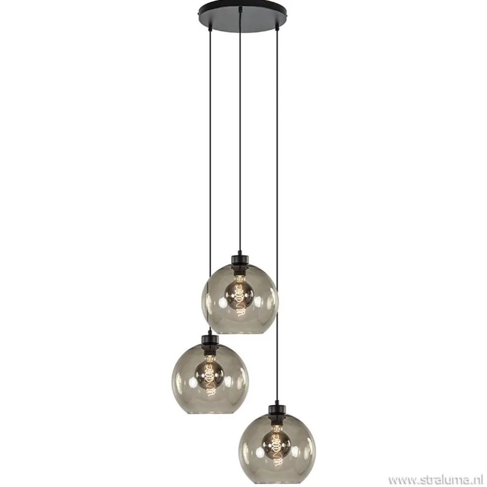 Hanglamp 3-lichts rond glas smoke 25 cm