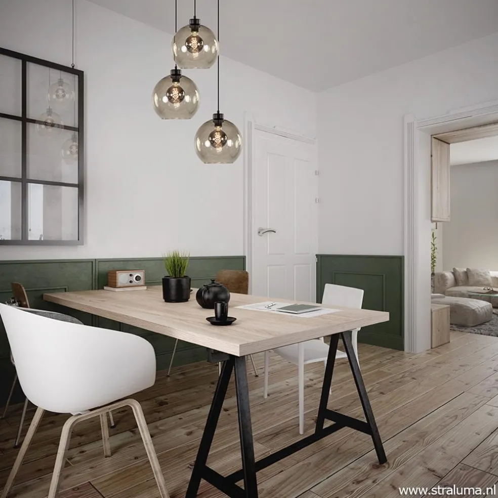 Hanglamp 3-lichts rond glas smoke 25 cm