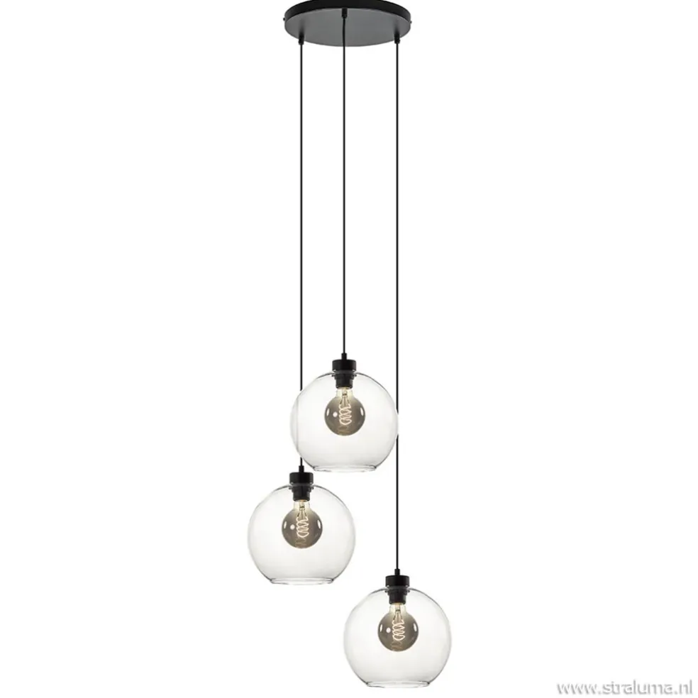 Hanglamp 3-lichts rond glas helder 25 cm