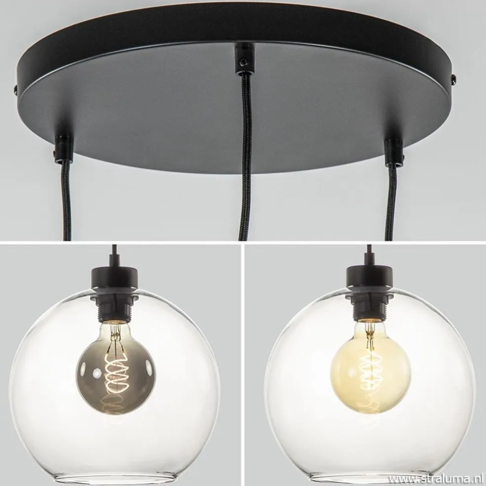 Hanglamp 3-lichts rond glas helder 25 cm