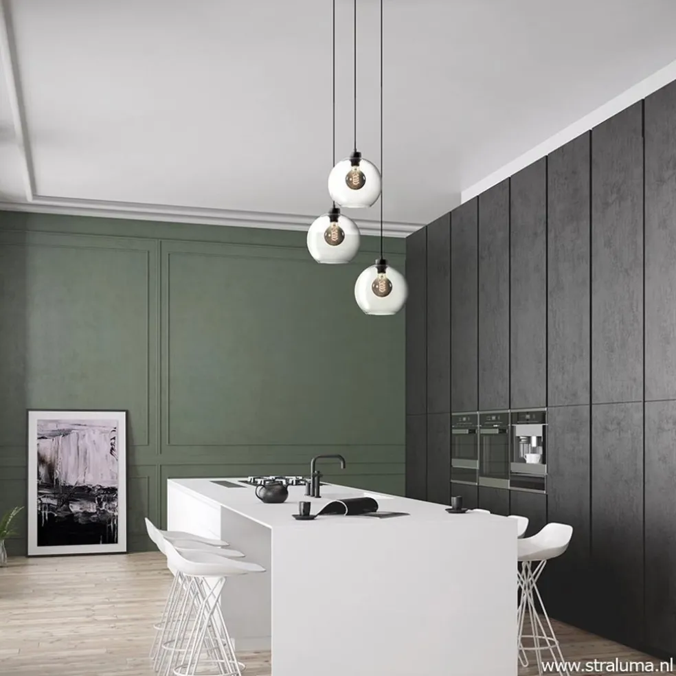 Hanglamp 3-lichts rond glas helder 25 cm