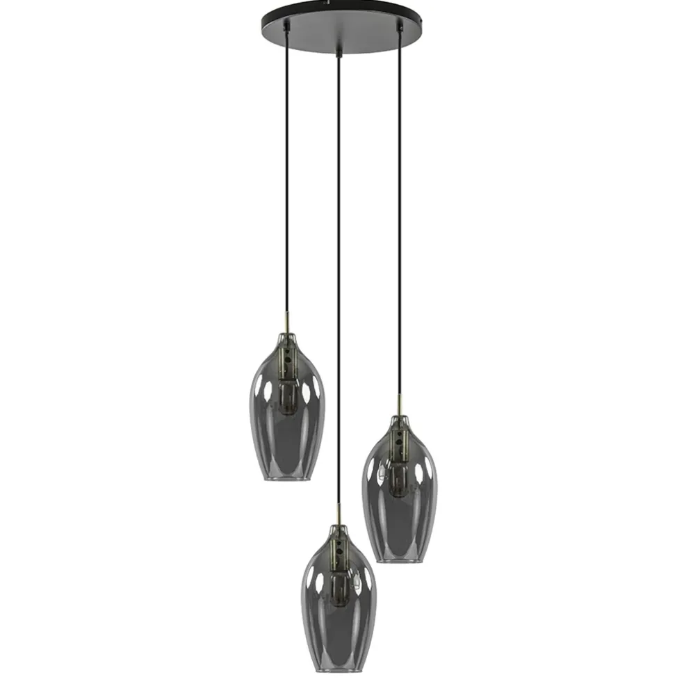 Hanglamp Lukaro 3-L antiek brons + smoke glas