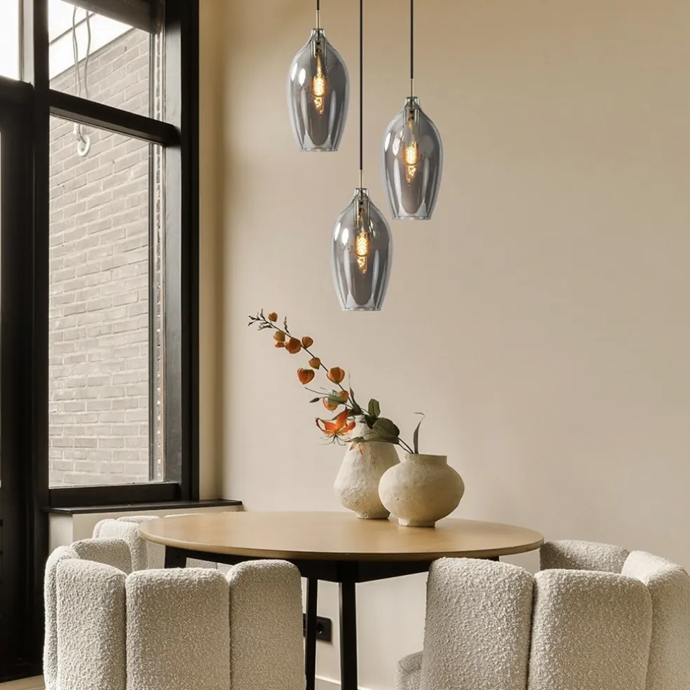 Hanglamp Lukaro 3-L antiek brons + smoke glas