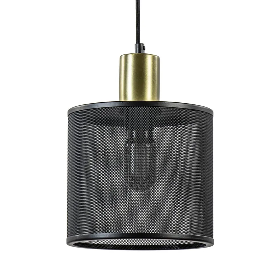 Hanglamp mat zwarte kap cilinder met goud