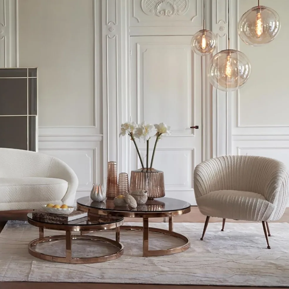 Hanglamp Medina 48cm messing + amber glas