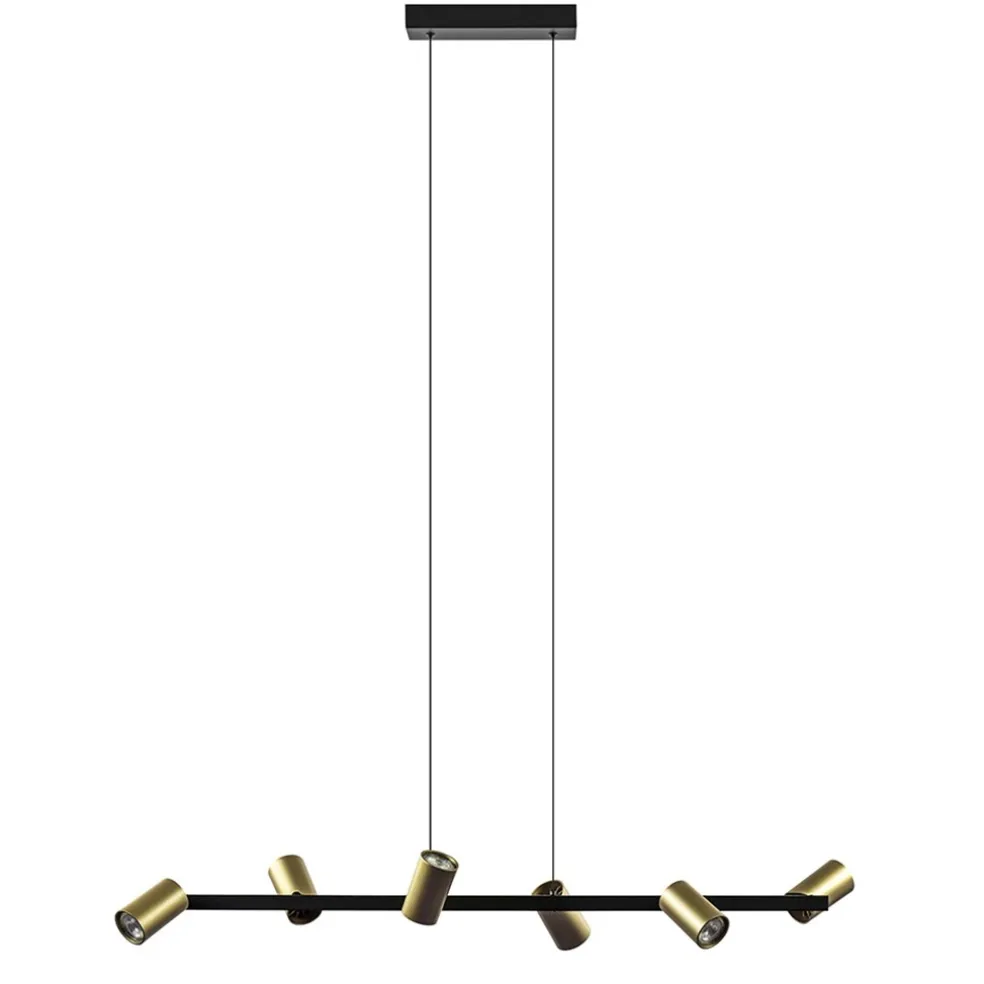 Hanglamp met spots 6-lichts zwart/goud