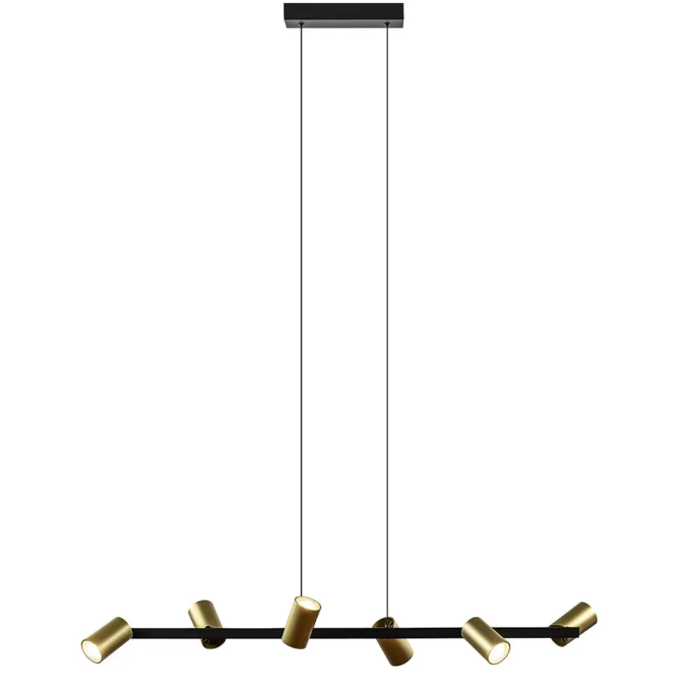 Hanglamp met spots 6-lichts zwart/goud