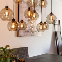 Hanglamp multipendel 11-L zwart smoke glas 20+25cm