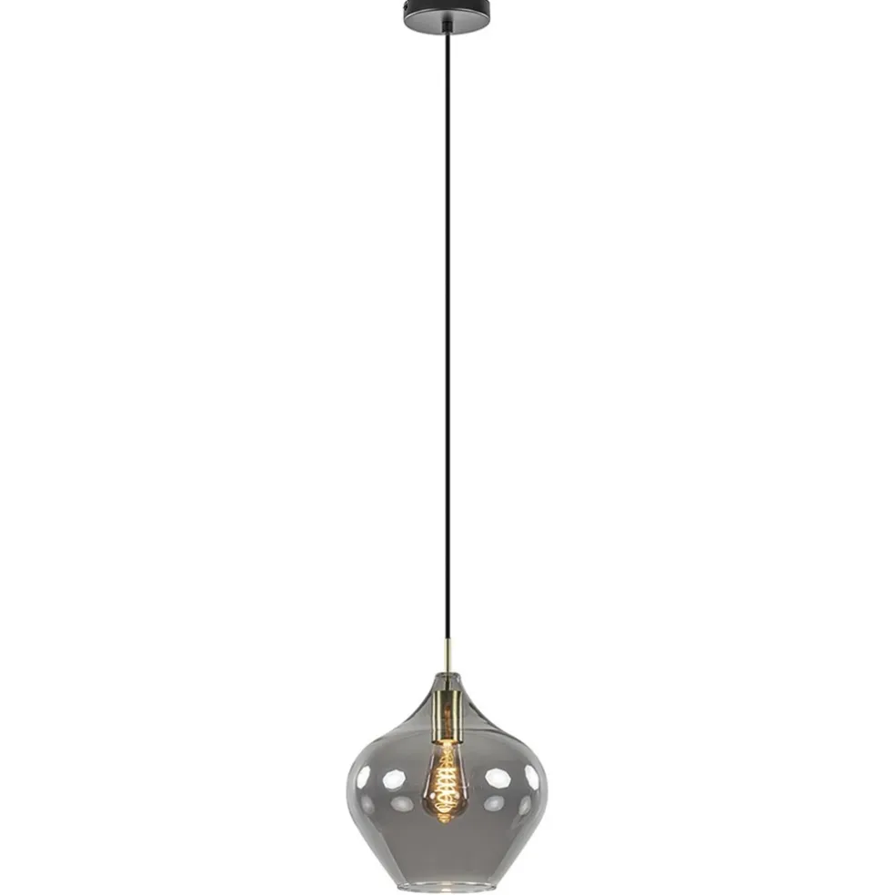 Hanglamp Rakel 27cm antiek brass+smoke glas