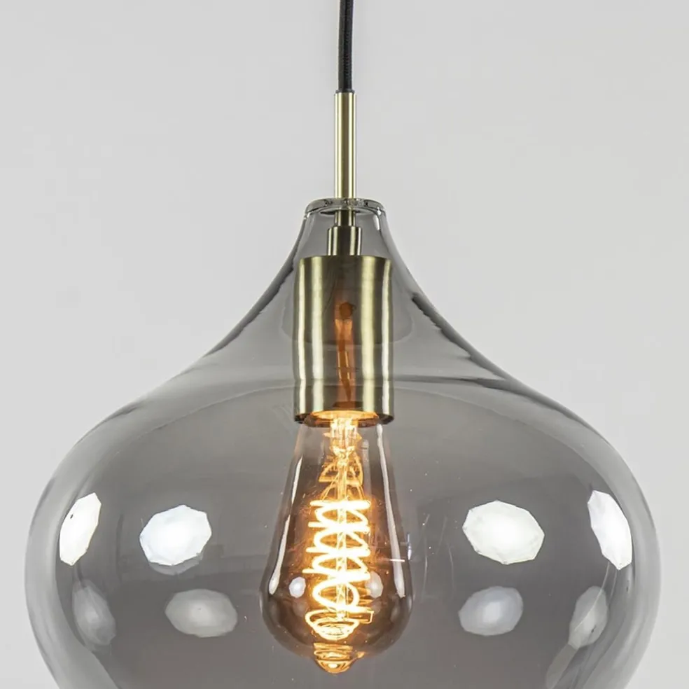 Hanglamp Rakel 27cm antiek brass+smoke glas