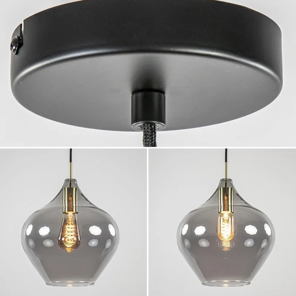 Hanglamp Rakel 27cm antiek brass+smoke glas