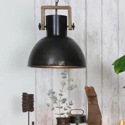 Hanglamp Shelly industrieel bruin/hout