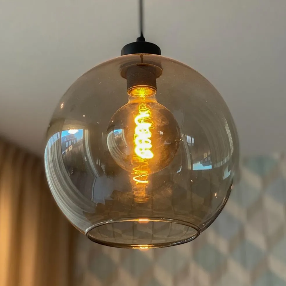 Hanglamp zwart met smoke glas 25cm