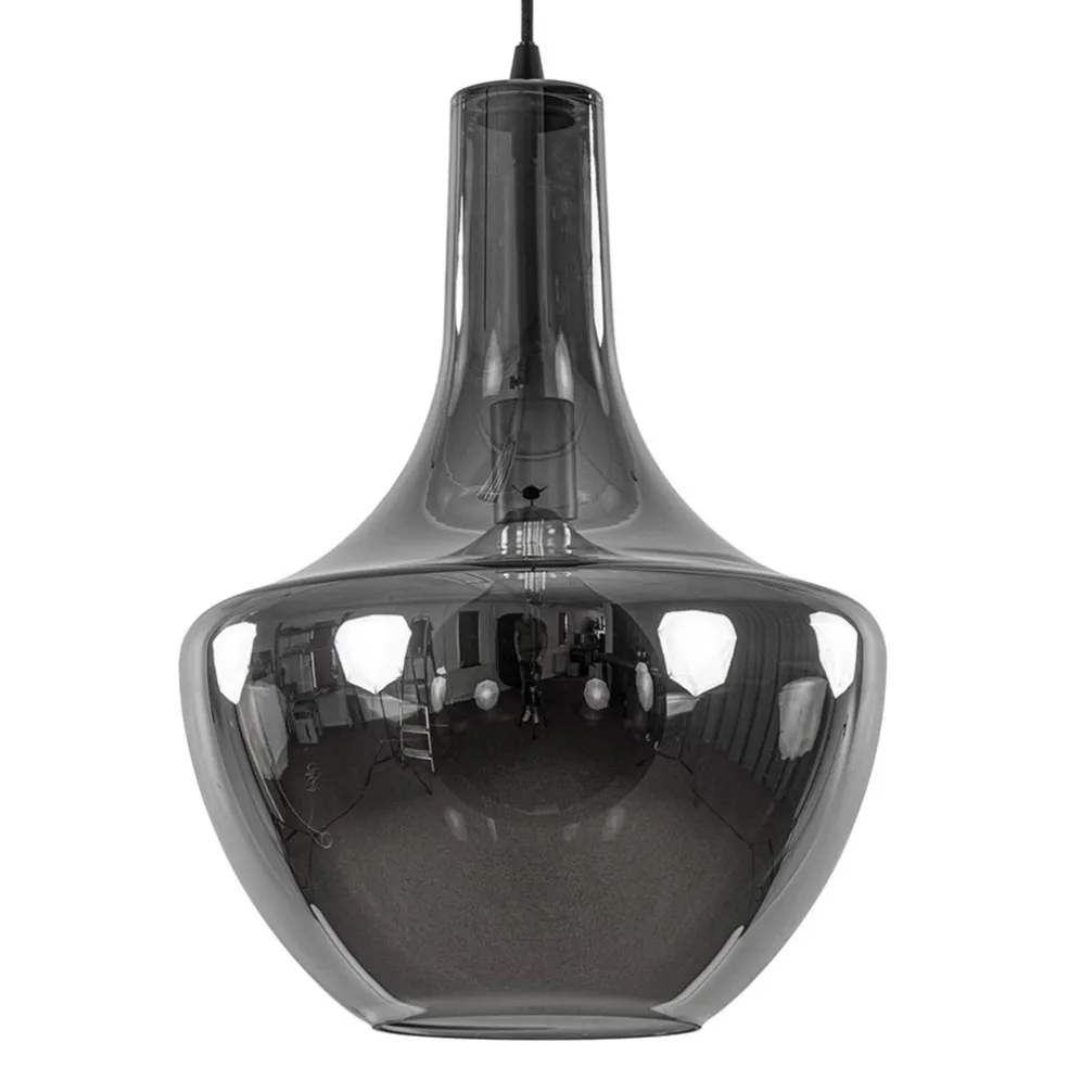 Hanglamp zwart met smoke glazen kap
