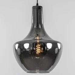 Hanglamp zwart met smoke glazen kap