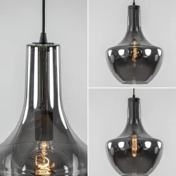 Hanglamp zwart met smoke glazen kap