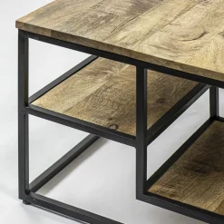 Hoektafel mangohout met zwart frame 70x70x40 cm