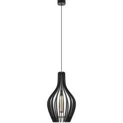 Houten hanglamp kegel groot mat zwart