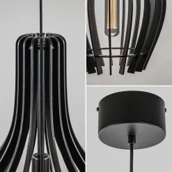 Houten hanglamp kegel groot mat zwart