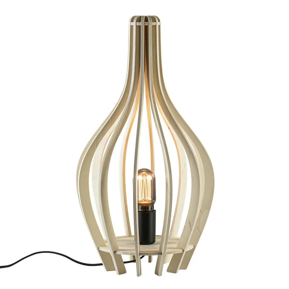 Houten tafellamp kegel naturel met zwart