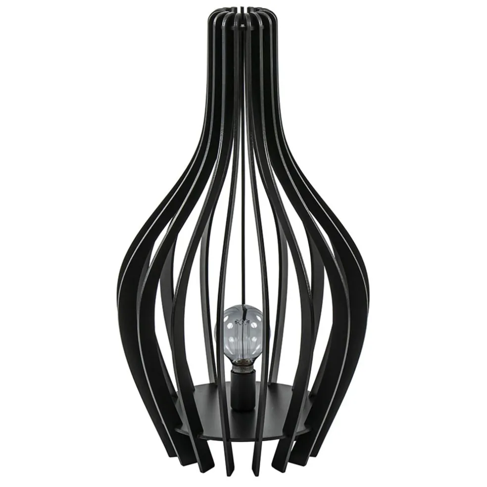 Houten tafel/vloerlamp mat zwart