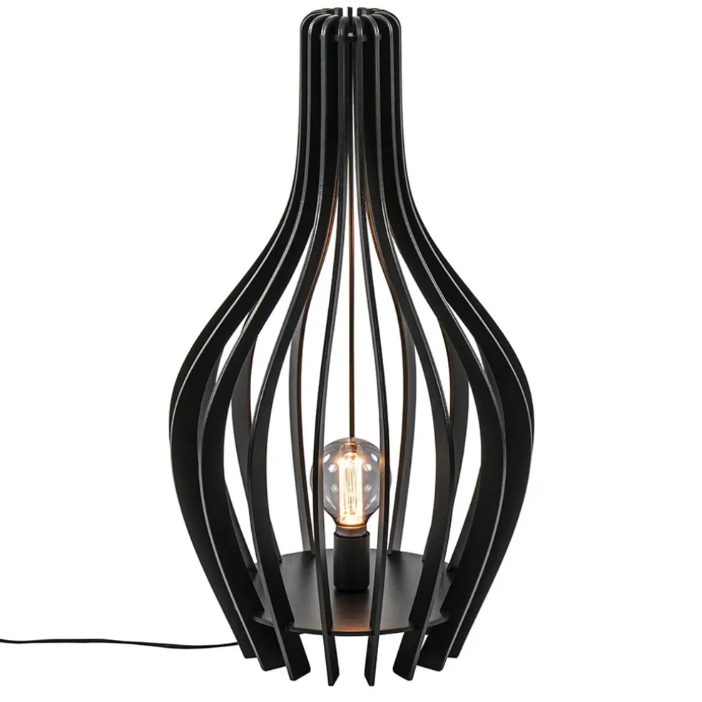 Houten tafel/vloerlamp mat zwart