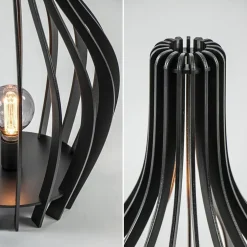 Houten tafel/vloerlamp mat zwart