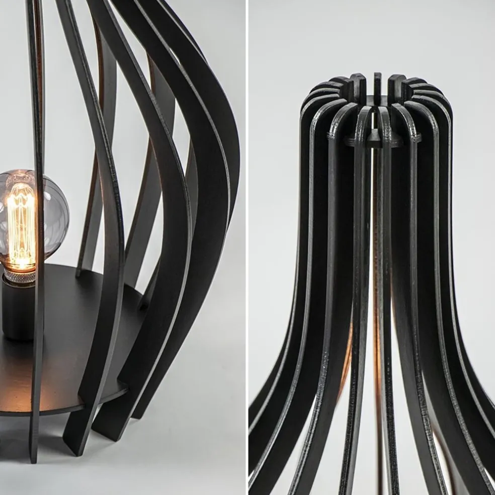 Houten tafel/vloerlamp mat zwart