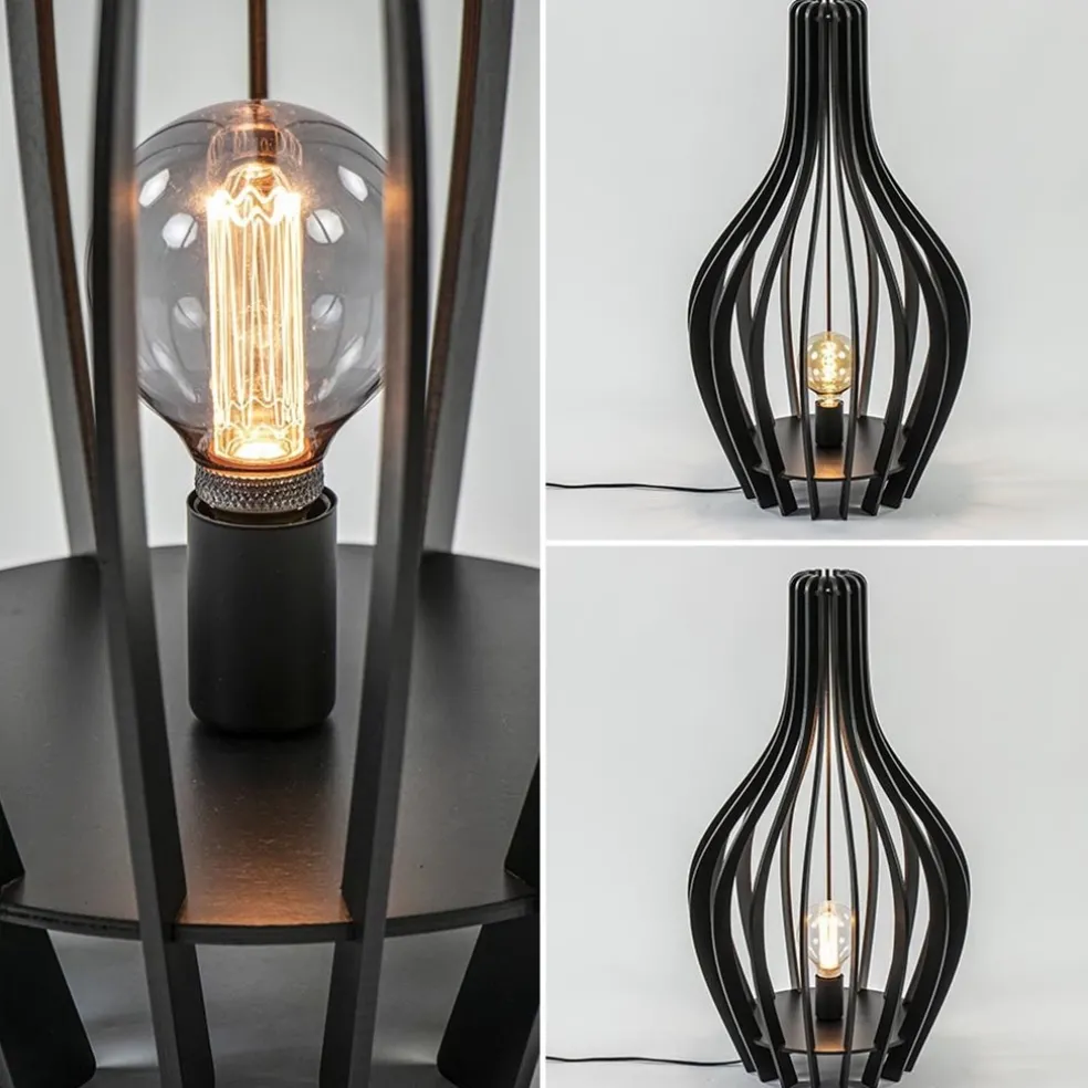 Houten tafel/vloerlamp mat zwart