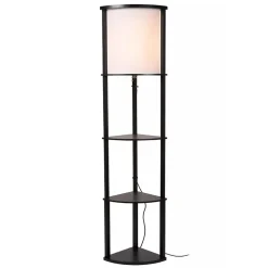 Houten vloerlamp zwart met beige kap
