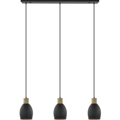 Industrieel landelijke hanglamp 3-lichts zwart met hout