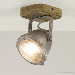 Industriele wand/plafondspot hout metaal