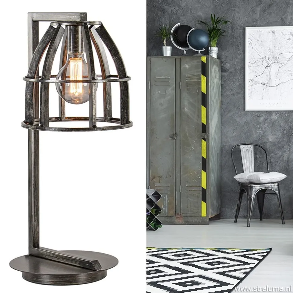 Industriële tafellamp antiek zwart