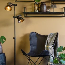 Industriële vloerlamp Jody metaal met hout