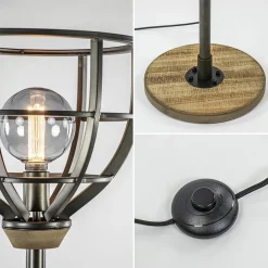 Industriële vloerlamp zwart staal met houten details