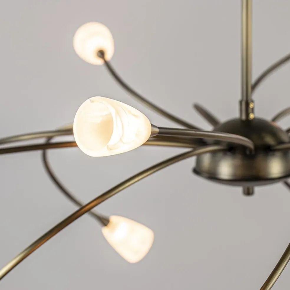 Klassieke eettafelhanglamp brons met wit glas dim to warm