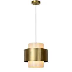 Klassieke hanglamp opaal glas met mat goud