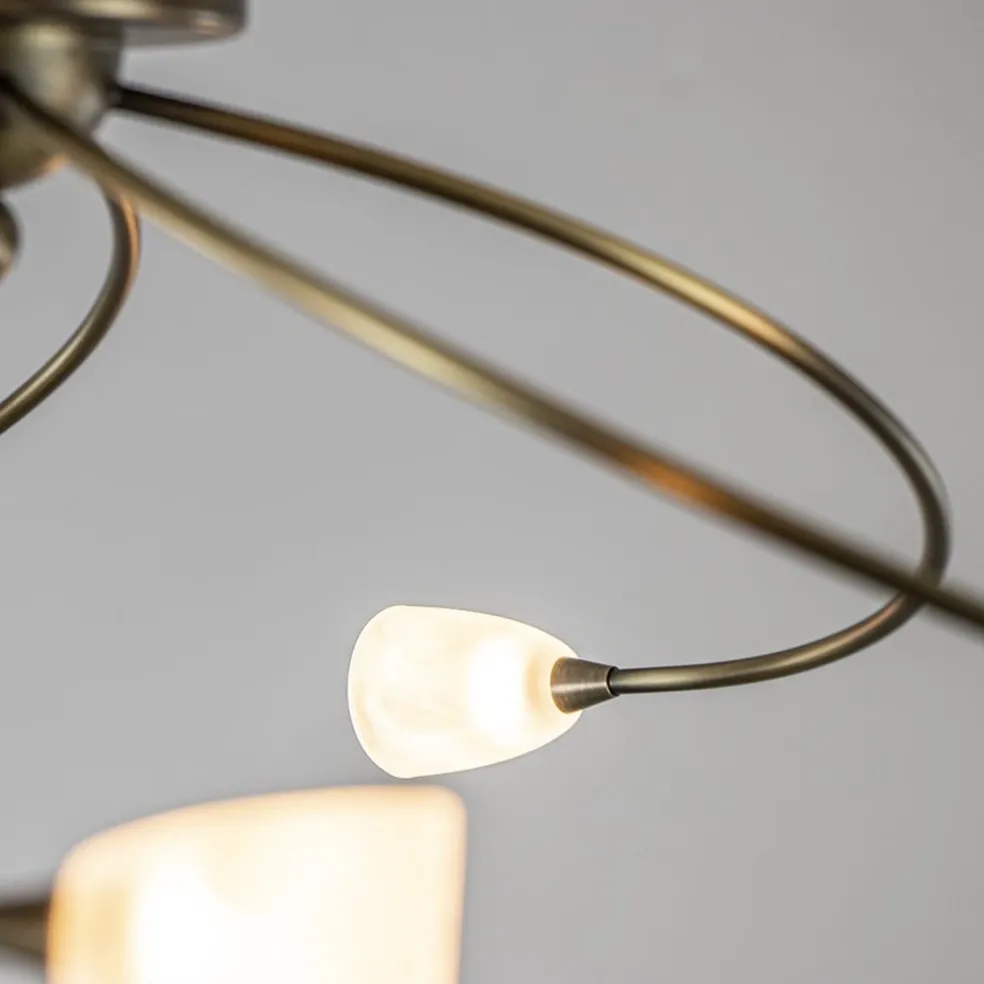 Klassieke plafondlamp brons met wit gevlamd glas