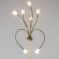 Klassieke vloerlamp brons met wit gevlamd glas en dimbaar LED