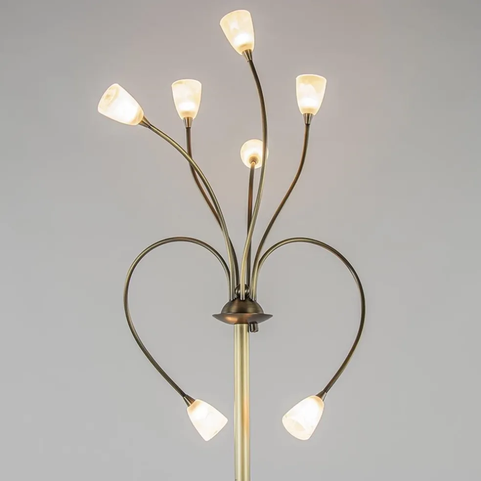 Klassieke vloerlamp brons met wit gevlamd glas en dimbaar LED