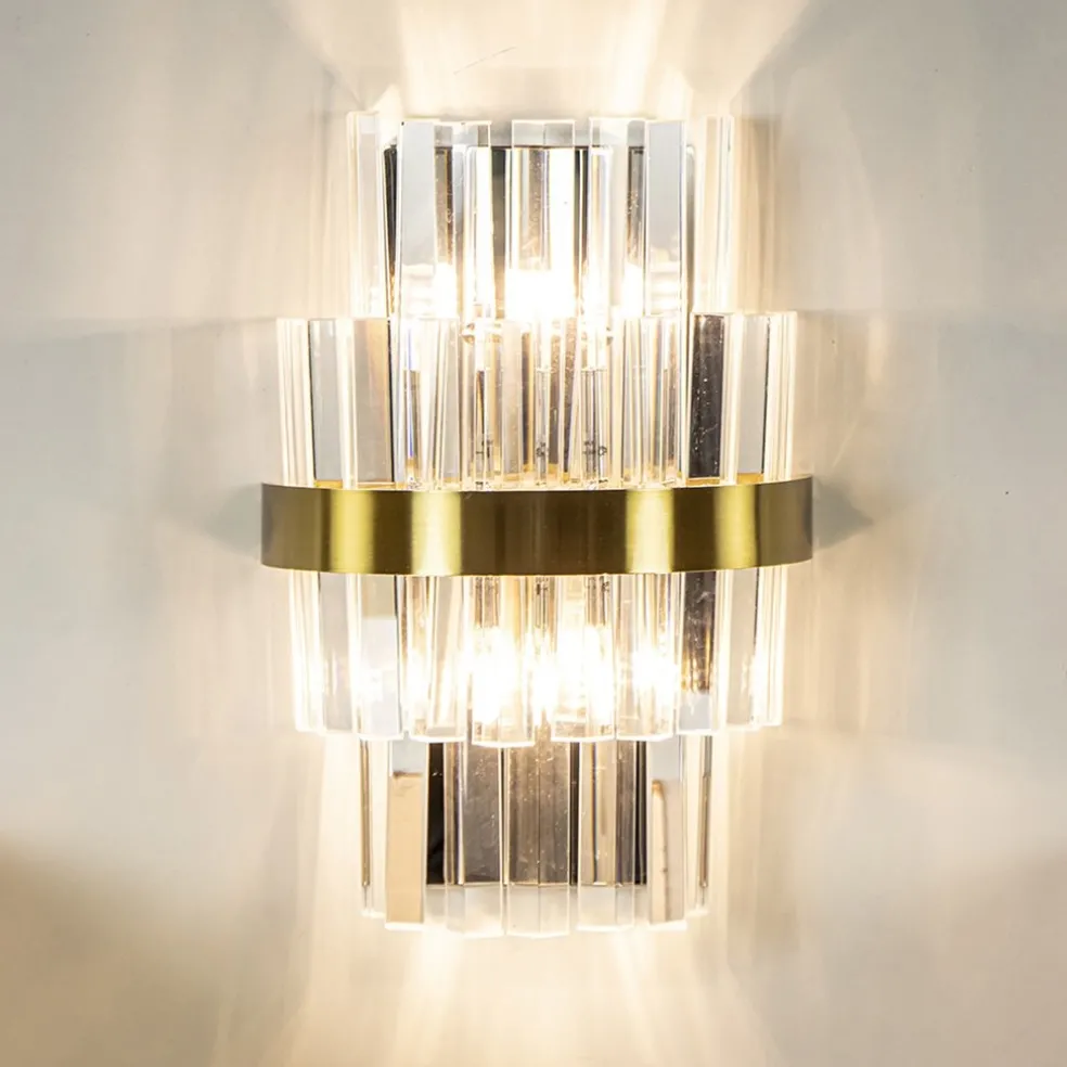 Klassieke wandlamp brushed brass met helder kristal