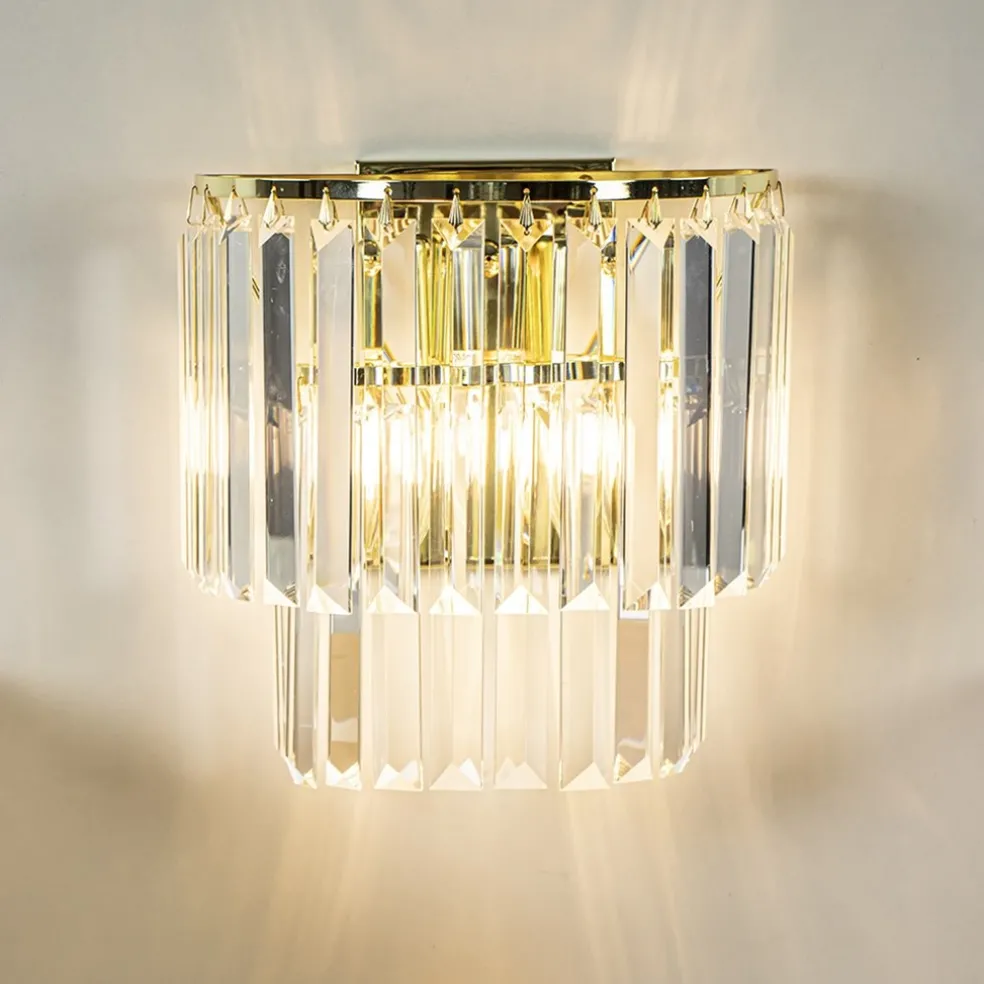 Klassieke wandlamp goud met helder glazen pegels