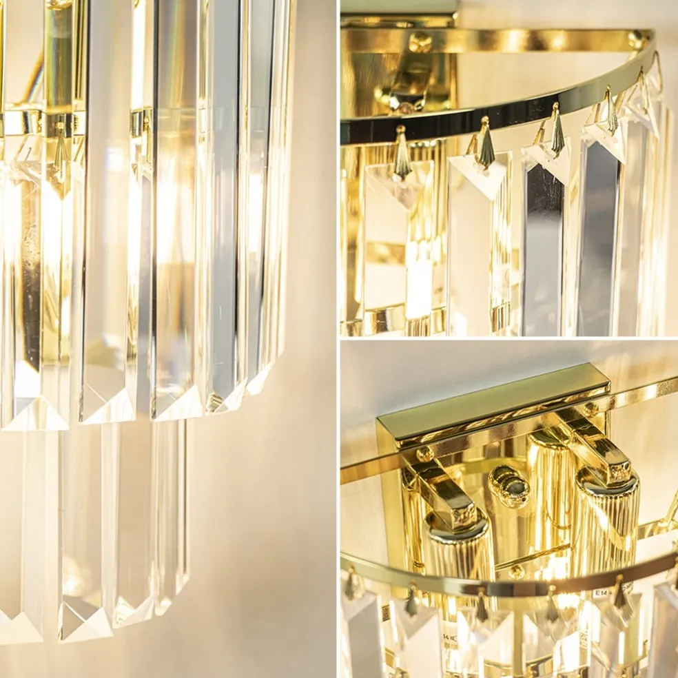 Klassieke wandlamp goud met helder glazen pegels