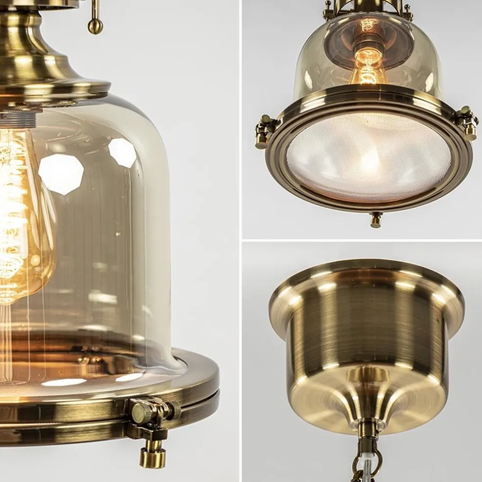 Kleine hanglamp brons met amber glas