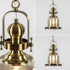 Kleine hanglamp brons met amber glas