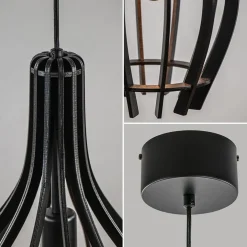 Kleine hanglamp kegel houten lamellen zwart